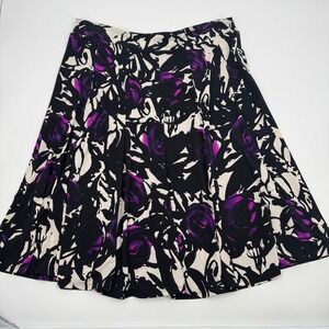 Lily Womens XL Purple Black Abstract Floral A-Line Midi Skirt Stretch Pull On